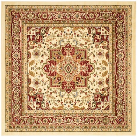 Safavieh 5 ft. - 3 in. x 5 ft. - 3 in. Lyndhurst Power Loomed 11 mm Pile Height Rug Square - Ivory & Red LNH330A-5SQ